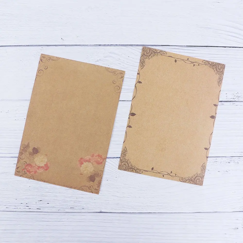 Brown Kraft Paper Letterform Letterhead Drawing Pad Sketch Pad Letter Paper Vintage Flower Design Writing Paper