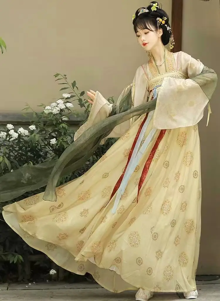 

Original Chinese Hanfu Women's Tang Dynasty Floral Printing Stage Show Dress Vintage Halloween Street Princess Cosplay Outfits