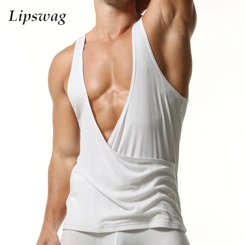 Daily Leisure Loose Mens Camisoles Sexy Wrap Deep V Neck Ribbed Tank Tops Men Summer New Casual Sleeveless Pure Color Vest Shirt