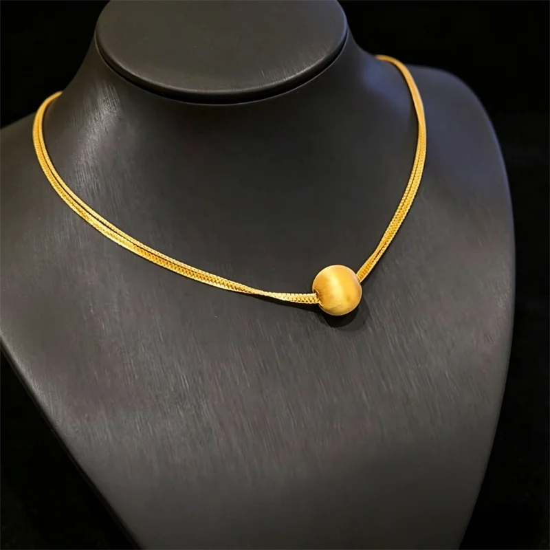 OUYADI 24K AU999 Triple Layer Brushed Texture Gold Bead Necklace Ladies Luxury Wedding Fine Jewelry Gift