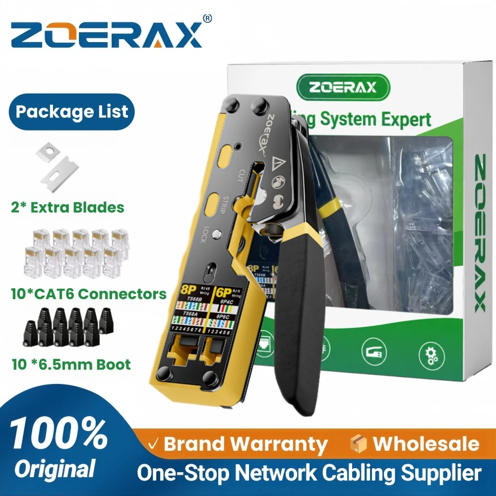 ZoeRax RJ45 Crimp Tool Pass Through Crimper Cutter for Cat6 Cat5 Cat5e 8P8C Modular Connector Ethernet All-in-one Wire Tool