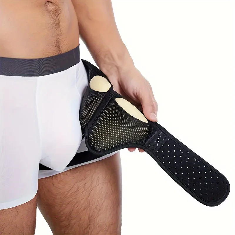 Adjustable Adult Hernia Belt Man Inguinal Groin Support Inflatable Hernia Bag with 2 Removable Compression Pads Pain Relief