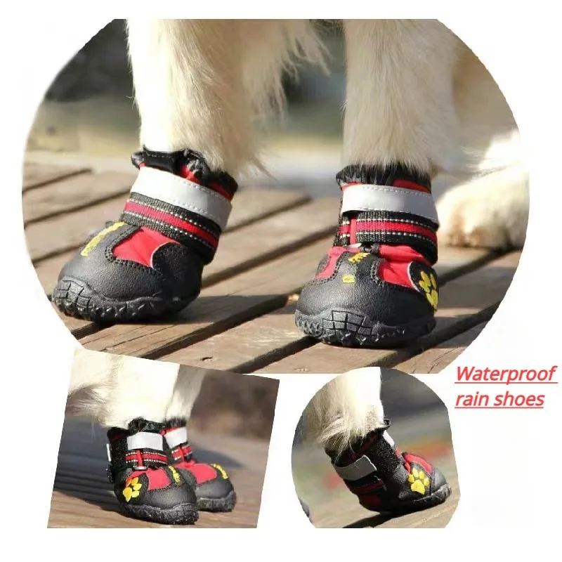 Reflective Shoes for Pets Waterproof Dog Boots Warm Snow Boots, Rain, Anti-slip Socks, Footwear for Medium and Large Dogs, 4 PCs