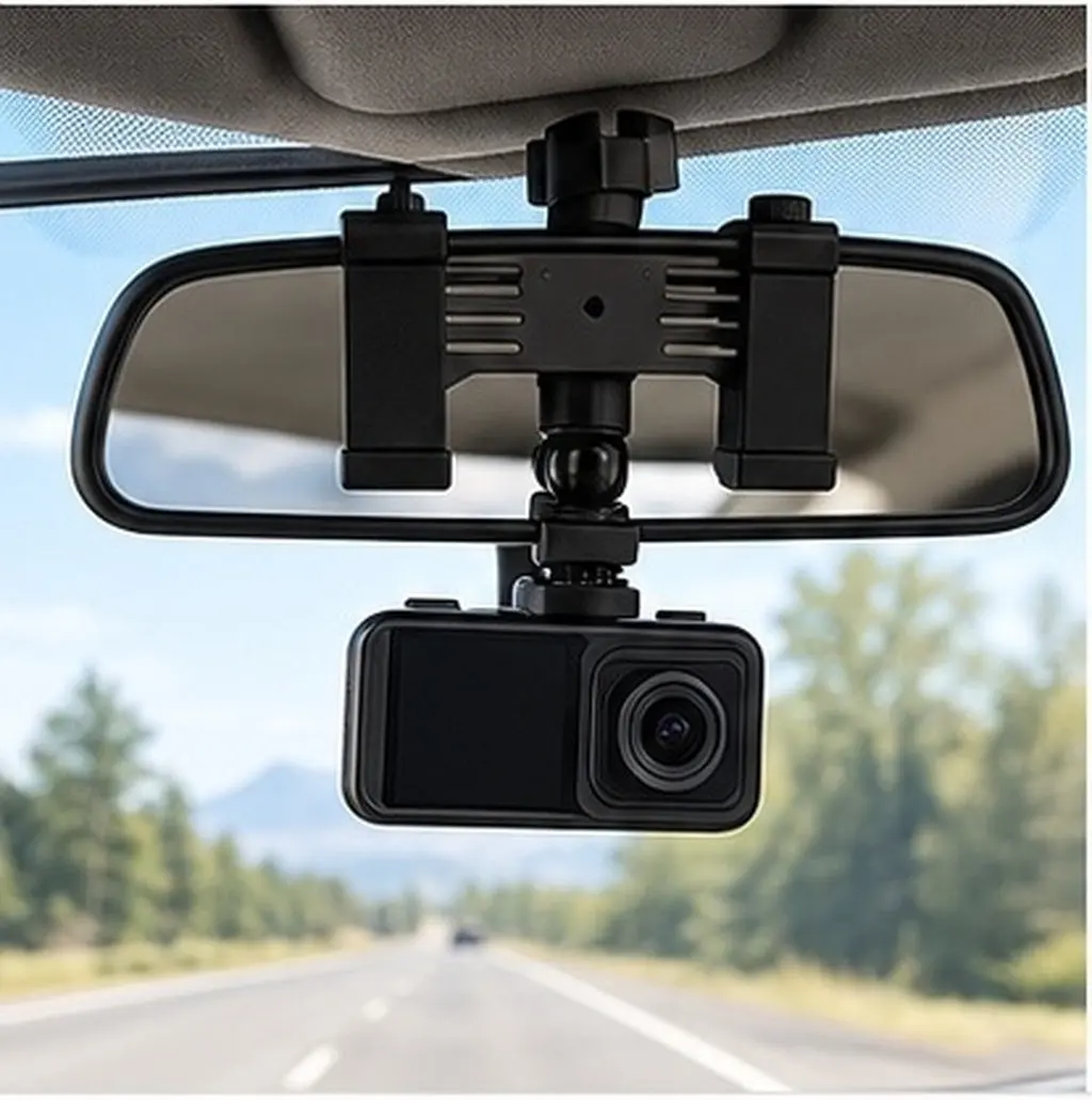 Car Rearview Mirror Dash Cam Holder Security Camera Mounts For Commute Double Clamp Anti-shake Driving Recorder