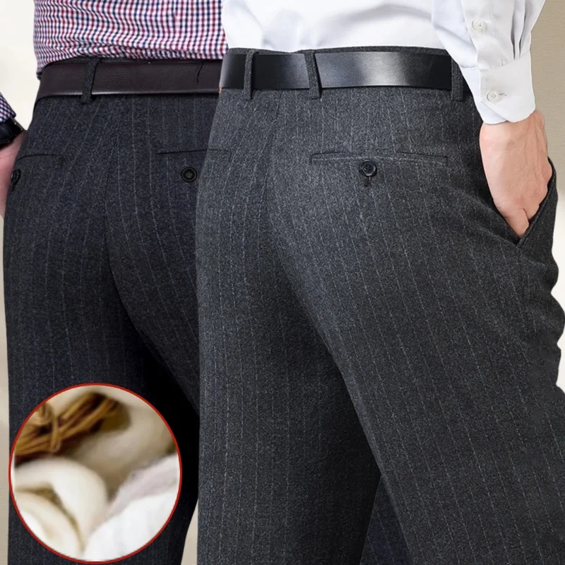 

Stripes Wool Blend Men's Dress Pants Black, Navy, Gray BusinessCasual For Wear Straight-leg pants Groom's for Trousers