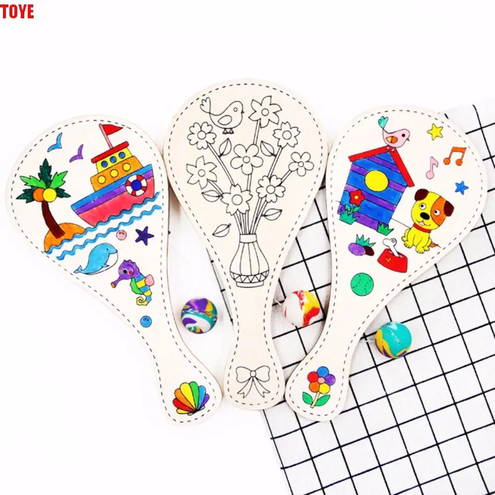 

Wooden DIY Paddle Ball with String With String Interactive DIY Racket with Ball DIY Blank Racket Wooden Racket Educational