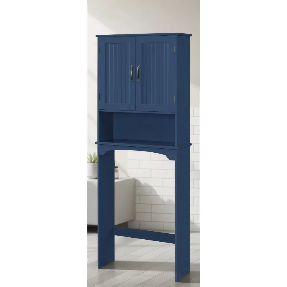 

Шкаф для хранения над унитазом с двумя дверцами и регулируемой полкой, компактная мебель для ванной комнаты темно-синего цвета