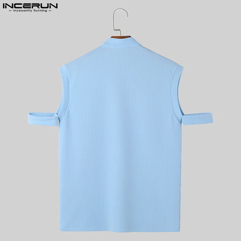 2024 Men T Shirt Solid Color V Neck Short Sleeve Hollow Out Casual Tee Tops Streetwear Summer Knitted Men Clothing S-5XL INCERUN image 5