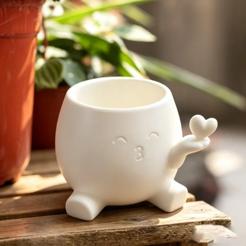 Cartoon Heart Hand Small Flower Pot,Smiley Face Succulent Planter,3D Print Multi Purpose Desktop Vessel For Tiny Plants Sundries