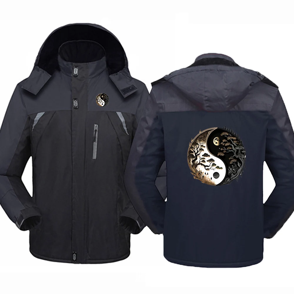 

2025 Autumn Winter Man's Tai Chi and Eight Trigrams Scenery Thicken Windbreaker Leisurer Cold-Proof Jacket Warm Zipper Coat