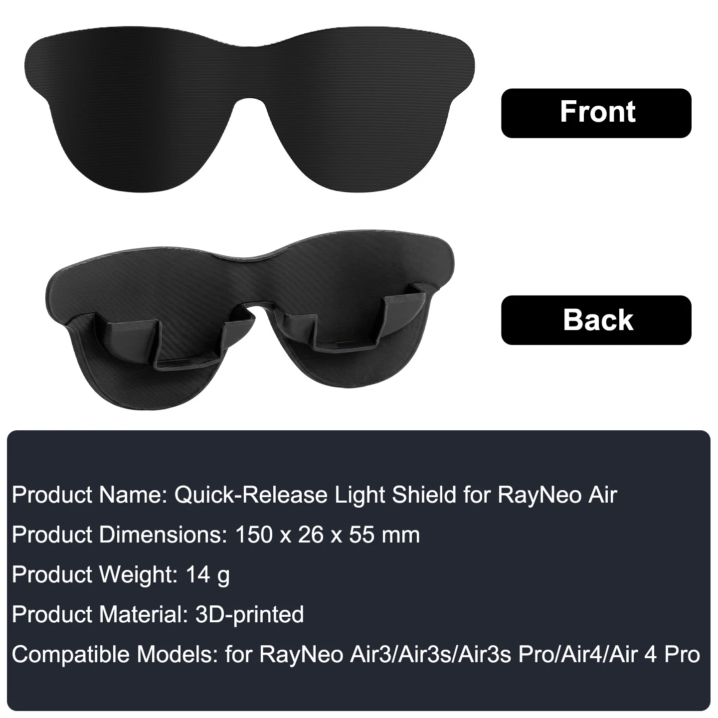 For RayNeo Air 3/3s/3s Pro/4/4 Pro Quick Release Light Shield Block Stray Light Enhance Immersion Ultra Light 14g