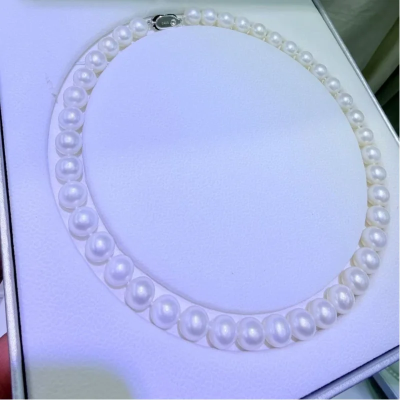 with box, freshwater pearl necklace 10-11mm, large size, perfectly round, strong luster