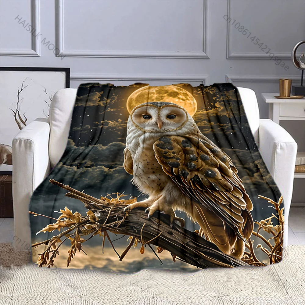 Moonlit owl full moon branch stars Print Adult Children Warm Blankets Home Travel Car Soft Comfortable Suitable for all seasons