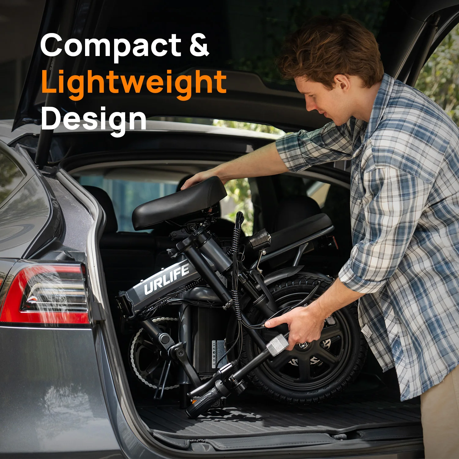 Electric Bicycle 14" Foldable Electric Bike 500W Peak Motor 48V 7.5Ah Battery Front Mid Suspension Portable E-bike F1L view 4