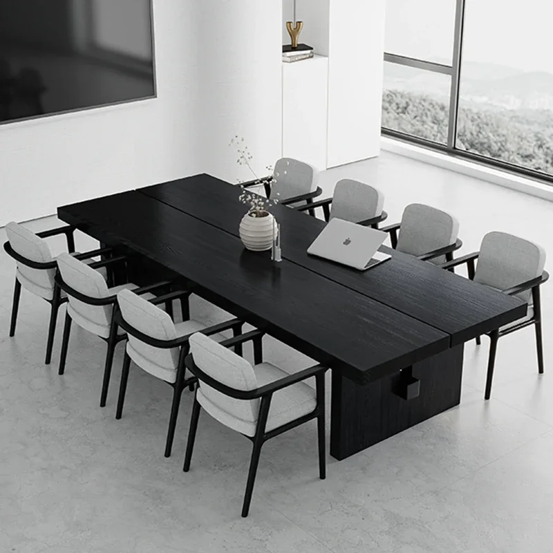 

Solid Wood Conference Table Carbonized Black Large Board Long Table Log Designer Large Long Table Negotiation Office Desk