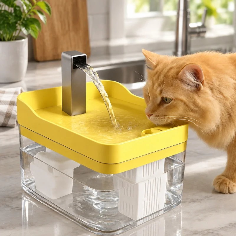 Clear Pet Water Dispenser for Cats with Circulating Pump, Self-Cleaning Filter, and Overheat Safety System