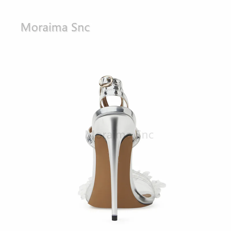 Crystal Transparent High Heels Sandals for Women Clear Drip Buckle Strap High Heeled Wedding Party Stiletto Slippers Lady Shoes