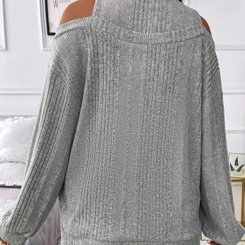 Suéter acampanado de Cachemira para mujer, Camiseta de punto de manga larga con cuello redondo, hombros descubiertos, Tops sueltos de oficina, Otoño