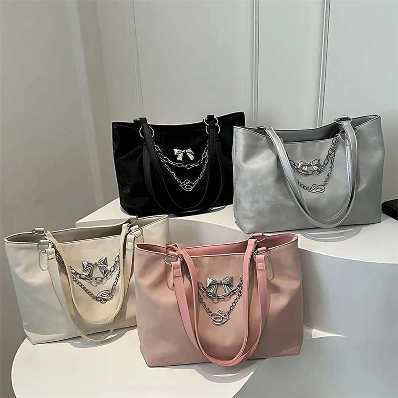 Fashion Bow Shoulder Bag Spring and Summer New Commuter Handbag Students Large Capacity Commuter Tote Bag Cosmetic Organizer