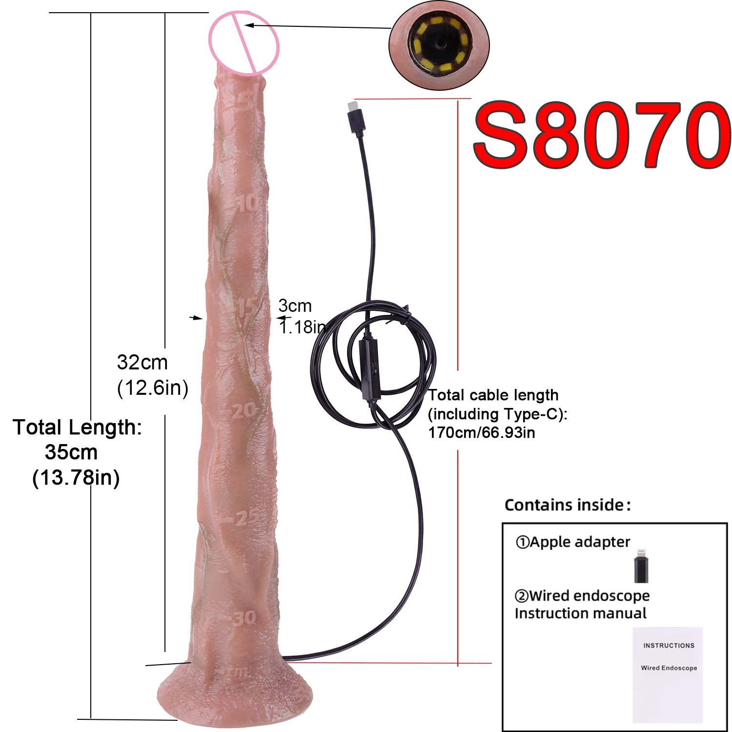 SXXY Silicone Anal Plug 3MP HD Endoscope Camera Long Fake Penis With Length Scale Real-Time View Dildo Adult Exploration Sex Toy