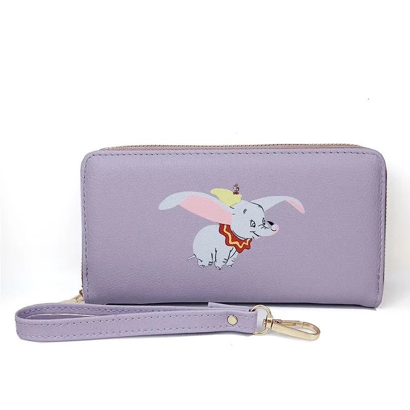 Disney Stitch Lady Dumbo Coin Bag Pu Princess Handbag Long Zipper Wallet Mermaid Cartoon Card Holder