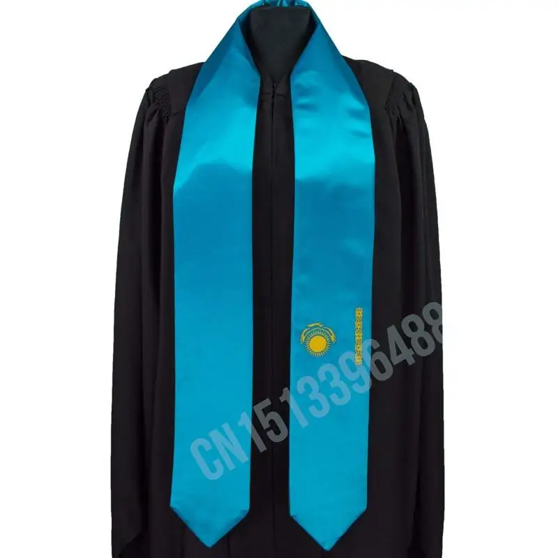 Kazakhstan Flag Scarf Top Print Graduation Sash Stole International Study Abroad Adult Unisex Party Accessory