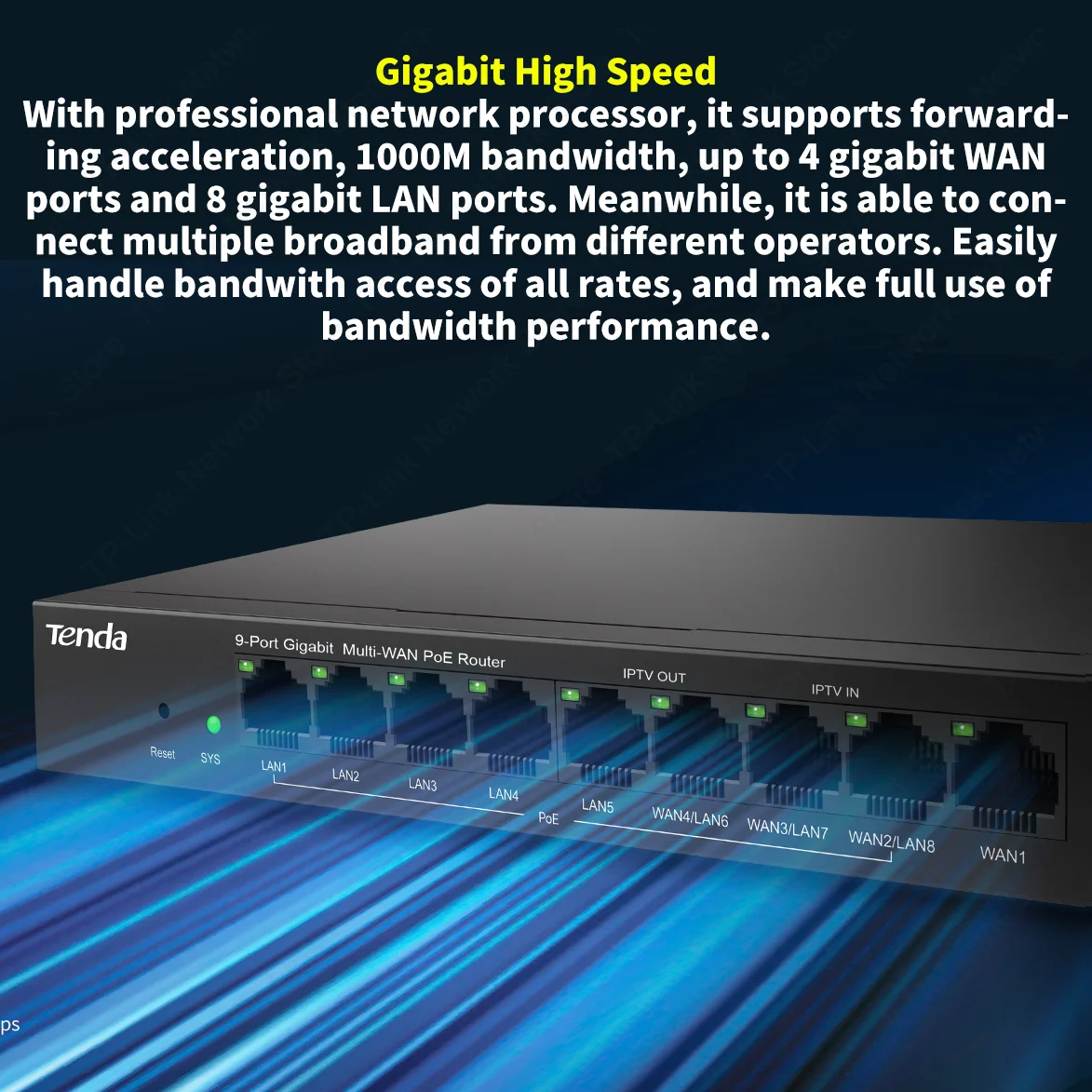 Tenda 9 Port Gibabit Multi Wan POE Router 4XWan 8port POE Switch AP Controller Pppoe Server English Web Manager App G0-8G