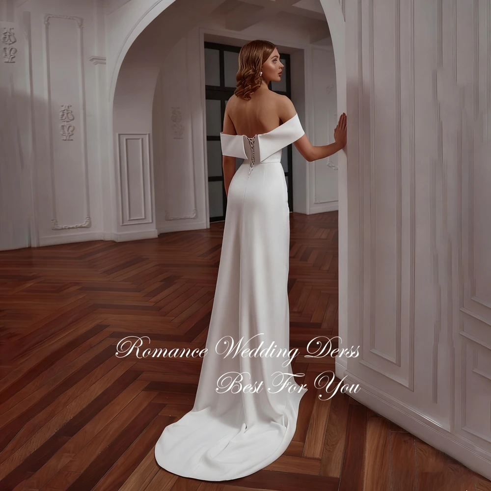 فستان زفاف حورية البحر مثير بطيات 2025 على شكل حرف v قبالة الكتف فتحة جانبية عالية مفتوحة الظهر فستان زفاف Vestidos De Novia مخصص