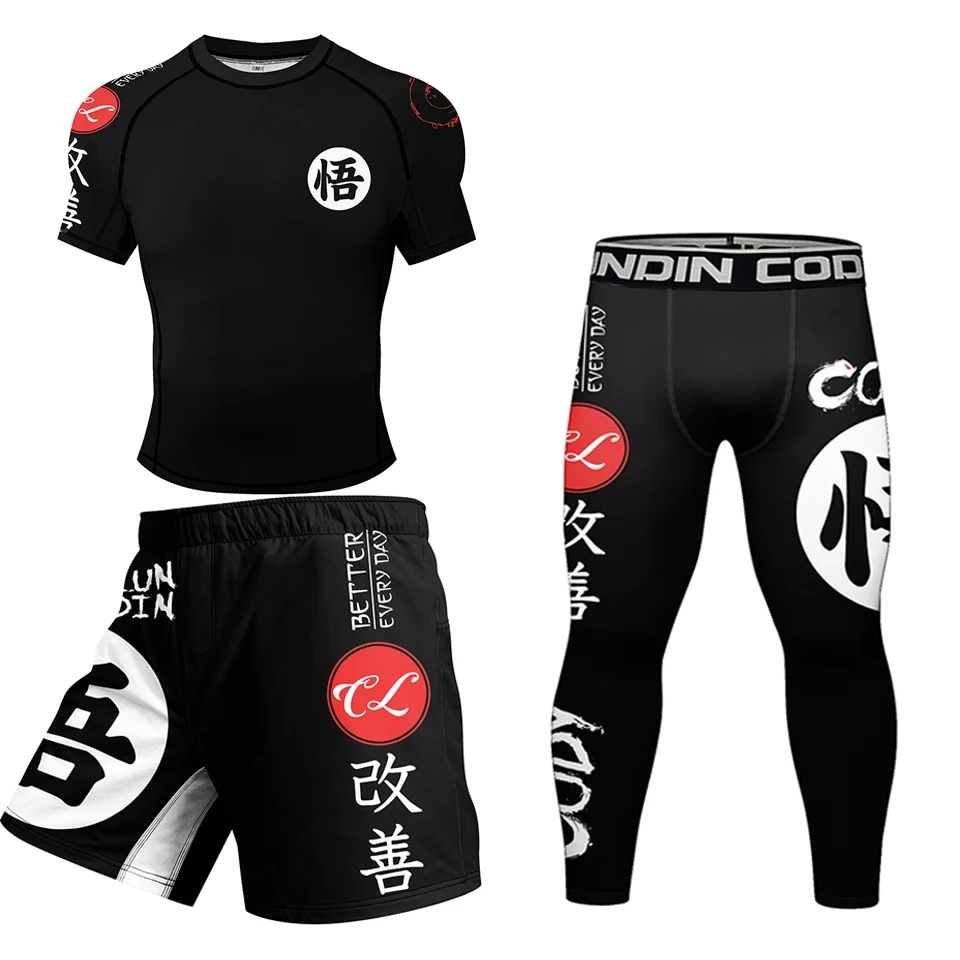 Kimono Jiu Jitsu Mma T-shirt + spodnie Rashguard dla mężczyzn 4 sztuk/garnitury Muay thai MMA spodenki Bjj Gi Rashguard koszulki bokserskie strój