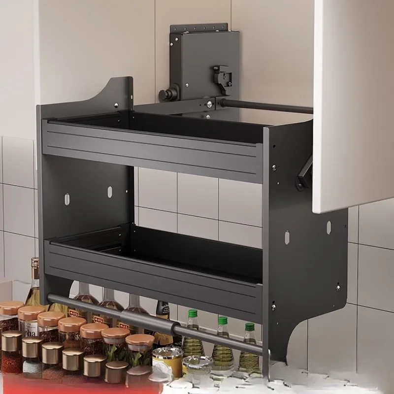 

Hanging cabinet lift basket drop-down kitchen cabinet aluminum alloy damping buffer door type double layer