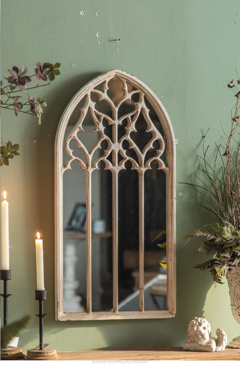 Wrought iron full-body mirror floor-to-ceiling full-length mirror B & B retro old wall-mounted fitting mirror American metal fal