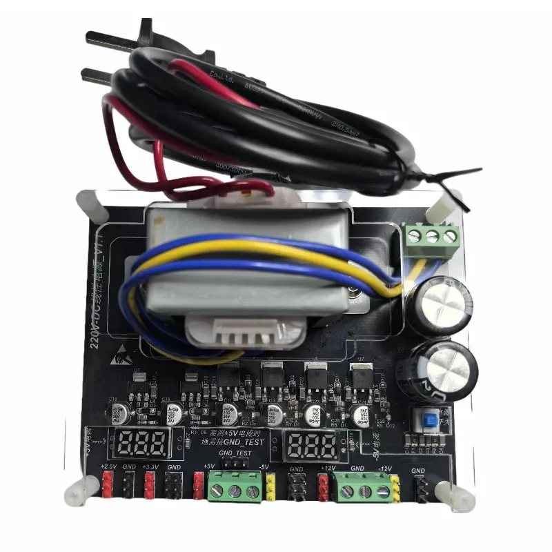 AC-DC Linear Power Supply Module 220V Input 6-Channel DC Output ±12V ±5V 3.3V 2.5V, Current Test for ±5V Rail with LED Display
