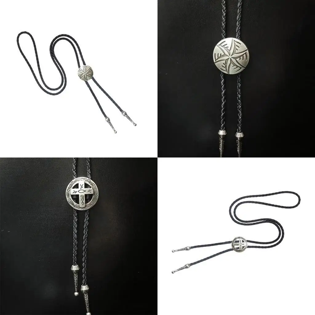 

39BD Retro Five Pointed Star Bolo Tie for Men Western Styles Necktie Collar Pendant Rodeos Rope Tie Necklace for Formal Event
