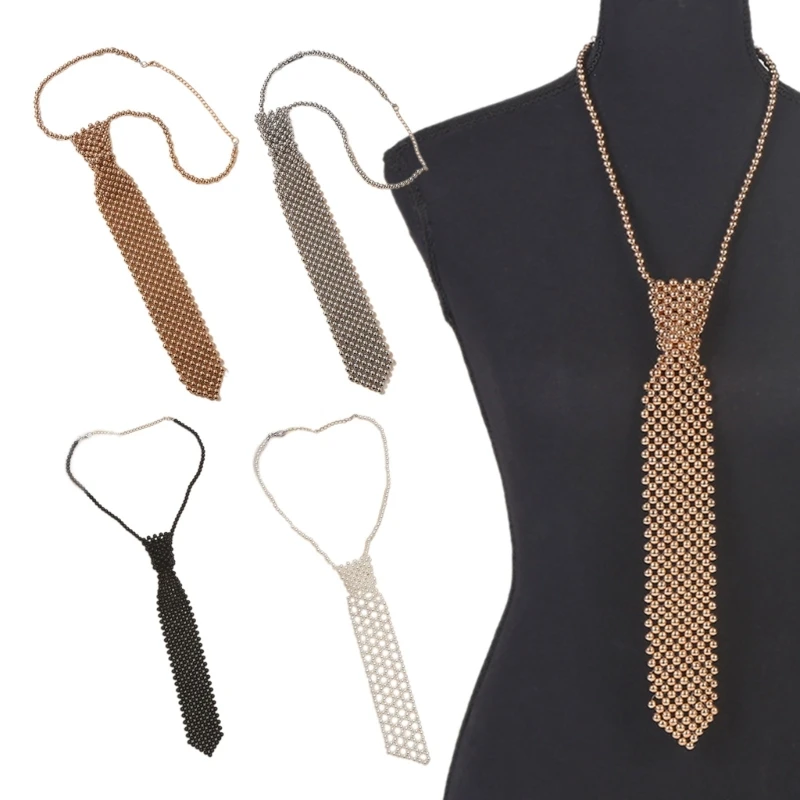 Sophisticated Beaded Necktie Necklace Elevates Female Attires with Touch of Style and Elegances Delicate Pearl Necktie