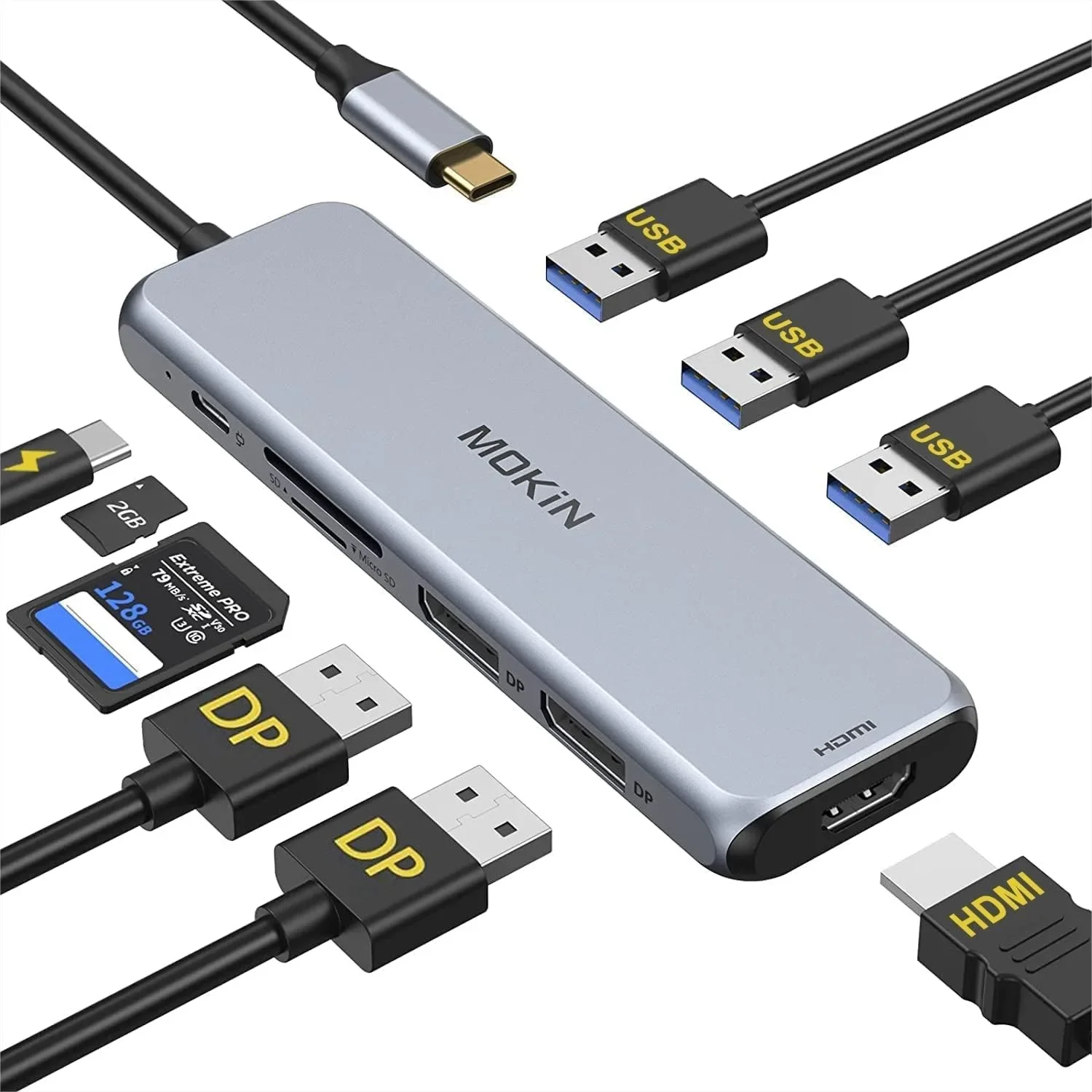Dual DisplayPort Docking Station, USB C Hub Triple Monitor with 2 DP, HDMI, 3 USB-A 3.0, SD/microSD Slot, PD Charging for