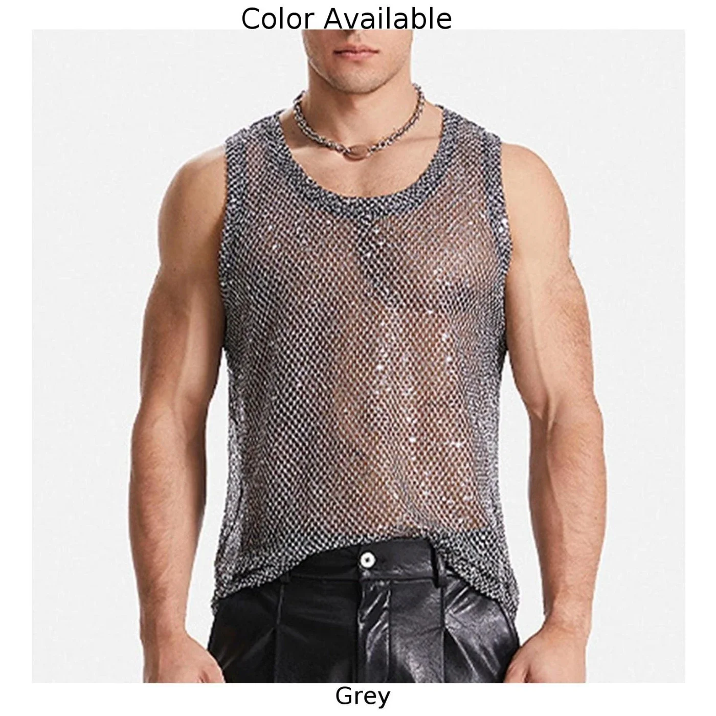 Homens sexy malha lantejoulas oco para fora tanque muscular sem mangas glitter sheer transparente colete fishnet festa topos simples masculino colete