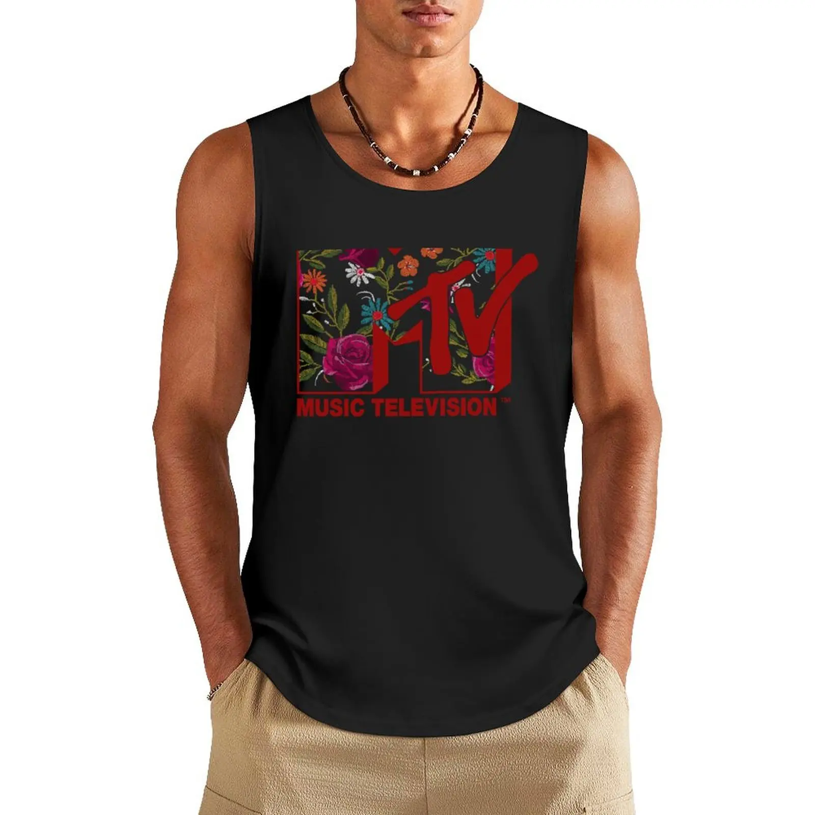 

MTV Flower Fill Music Television Logo Tank Top gym t-shirts man t-shirts for Men's gym Bodybuilding shirt