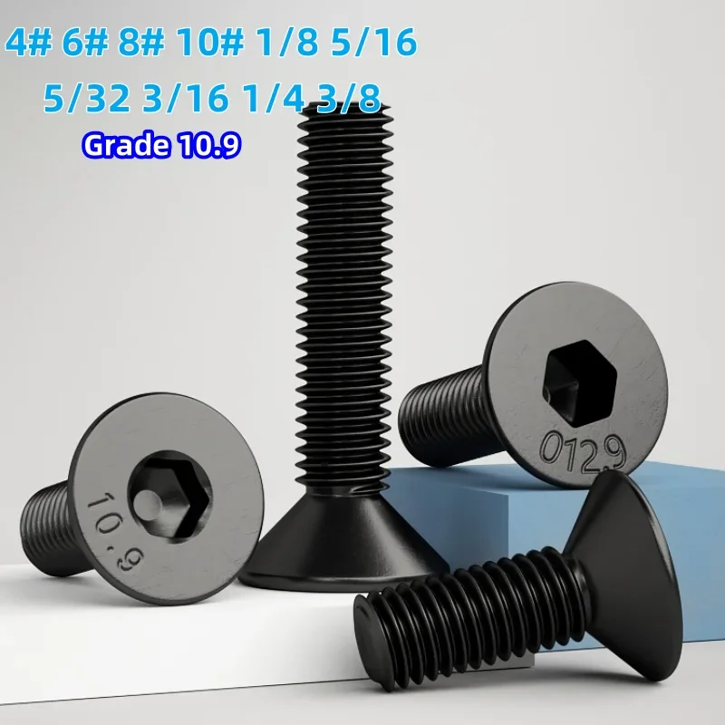 4# 6# 8# 10# 1/8-3/8 British standard  US Standard Grade 10.9 Black Steel Hex Hexagon Socket Flat Countersunk Head Bolt Screw