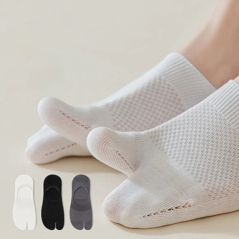 

Summer Mesh Two Finger Boat Socks Combed Cotton Couple Socks Breathable Two Toe Socks Women Men Non-slip Invisible Low Cut Socks