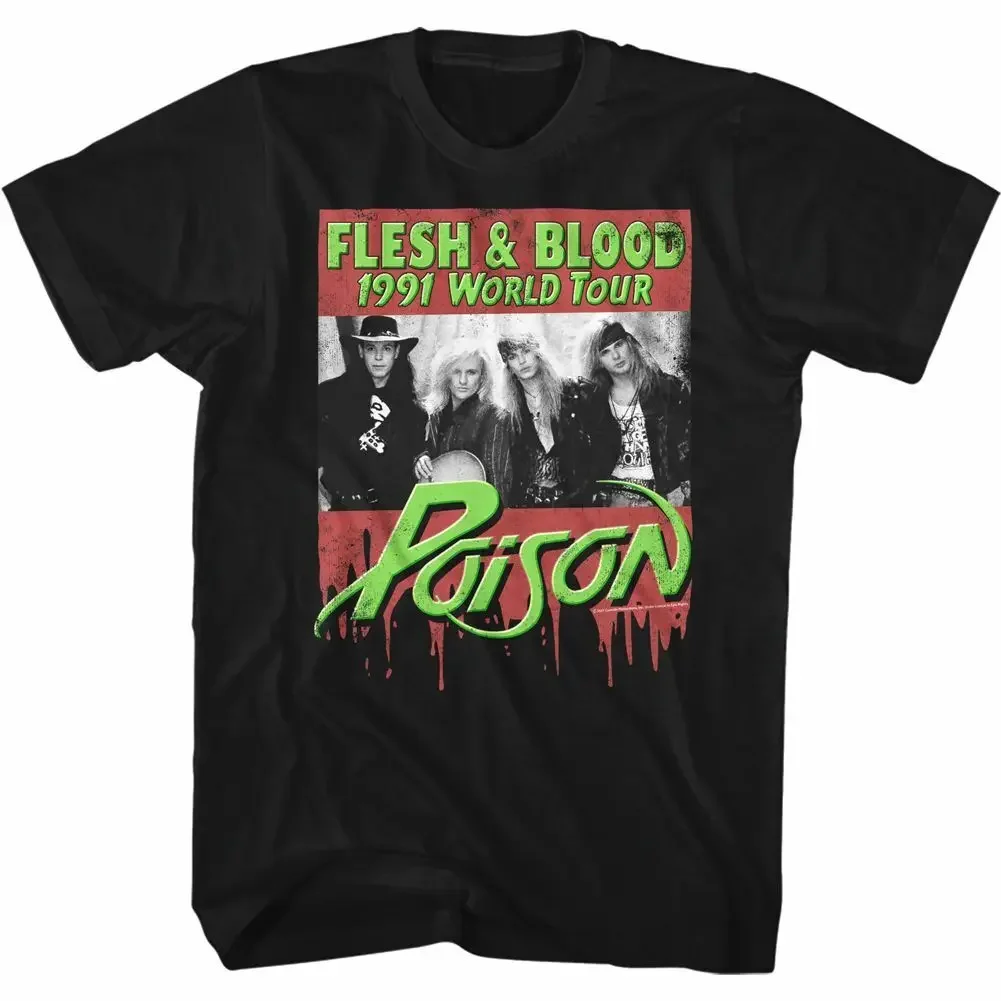 Poison Heavy  1991 T-Shirt Flesh & Blood New Official License Black Cotton