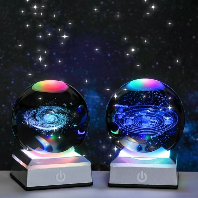 Crystal Ball Night Lights Glowing Planet Galaxy Astronaut 3D Moon Table Lamp USB Atmosphere Lamp Tabletop Decorations Kids Gifts