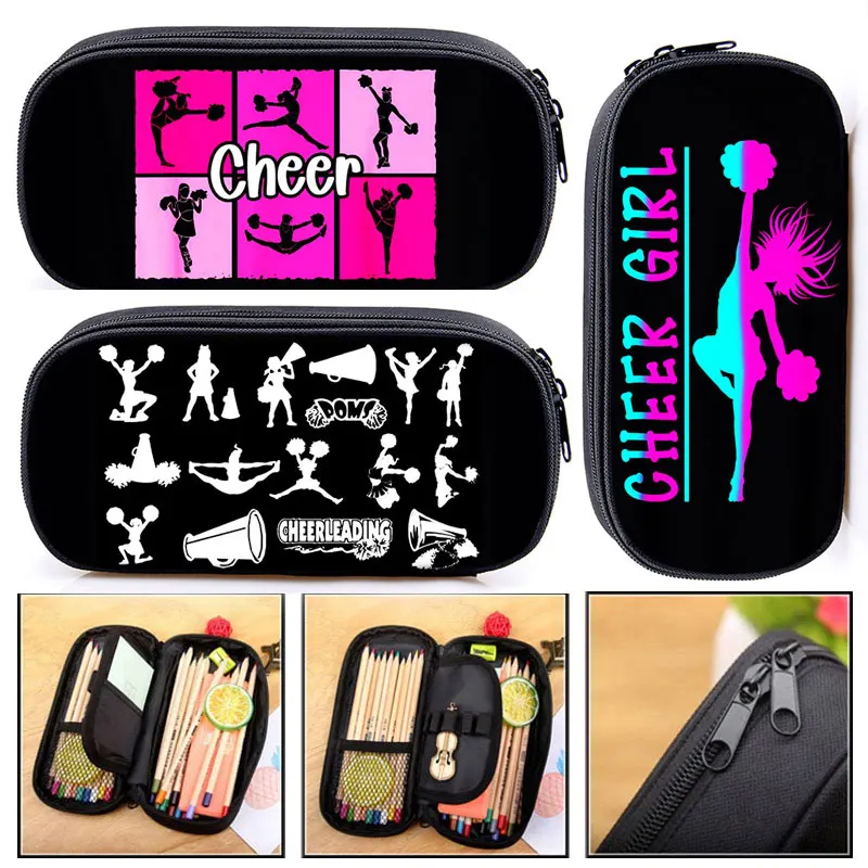 Cheerleading Girls Print Cosmetic Cases Pencil Bag Cute Cheerleader Stationary Bag Women Pencil Box School Case Supplies