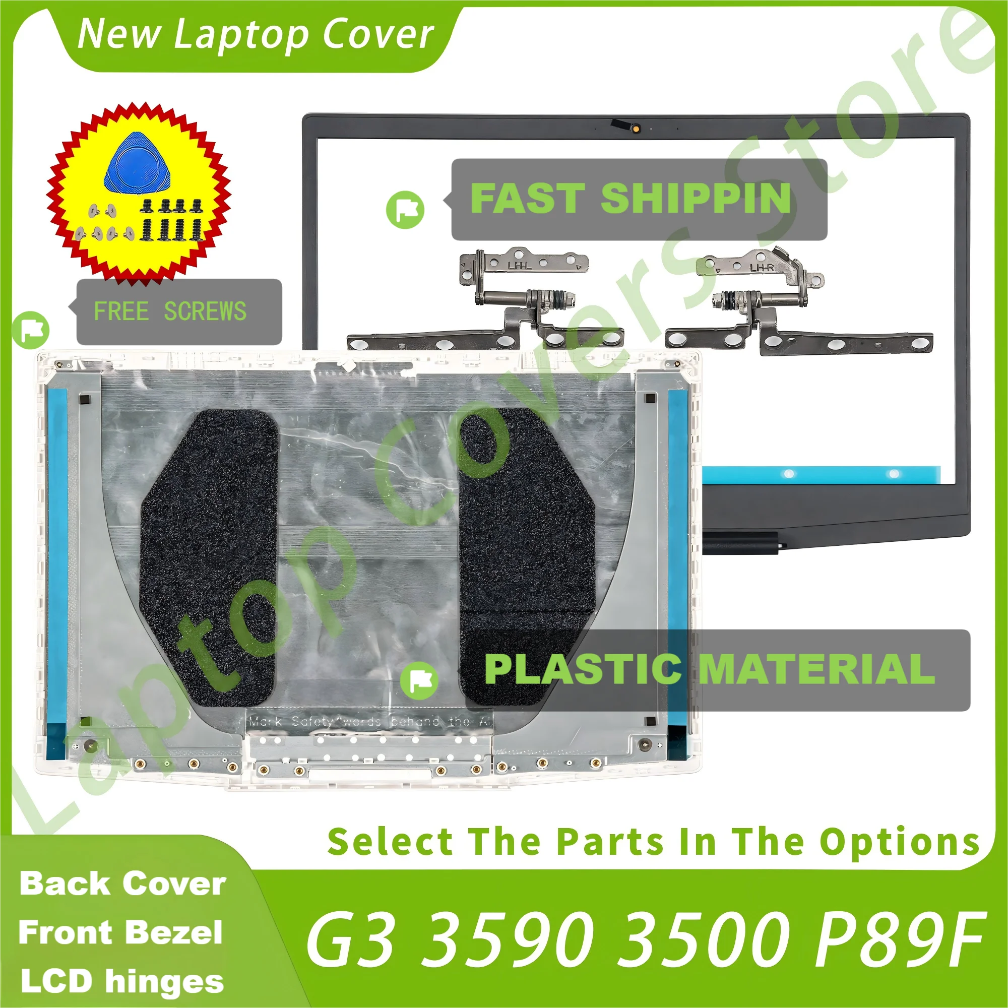 

NEW White Back Cover 03HKFN For G3 3590 3500 P89F New Top Case Bezel 07MD2F Hinges 15.6inch Replace Plastic Case repair