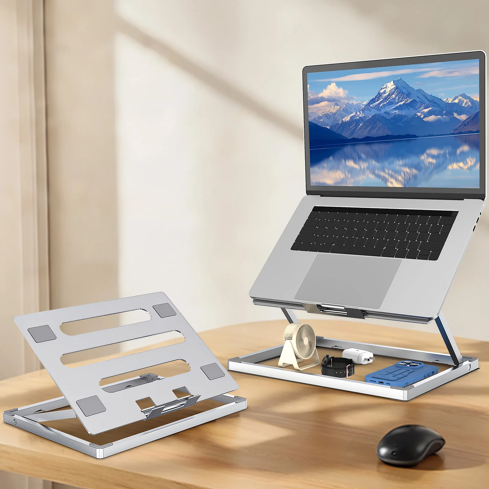 Aluminum Laptop Cooling Stand Height Adjustable Desktop Riser Desktop Laptop Riser Adjustable Laptop Stand For Desk Navigation