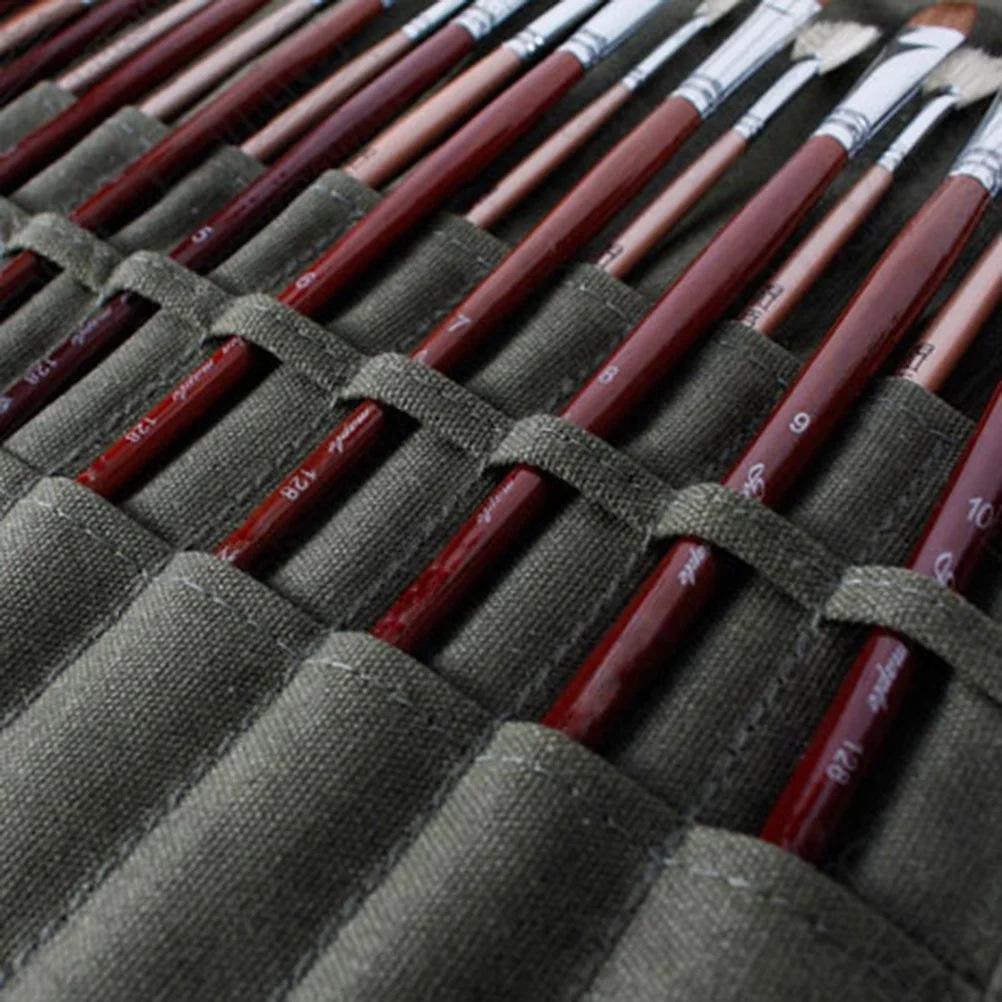 ที่เก็บพู่กันแบบม้วนสำหรับศิลปิน สีน้ำ สีน้ำมัน ที่จัดเก็บพู่กัน สีเขียวเข้ม ที่ม้วนพู่กันสำหรับศิลปิน