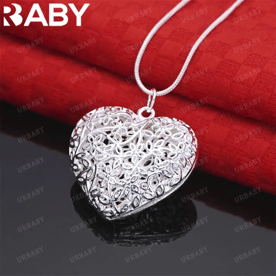 

URBABY 40-75cm 925 Sterling Silver Hollow Heart Pendant Necklace For Women Anniversary Gift Popular Wild Fashion Romantic