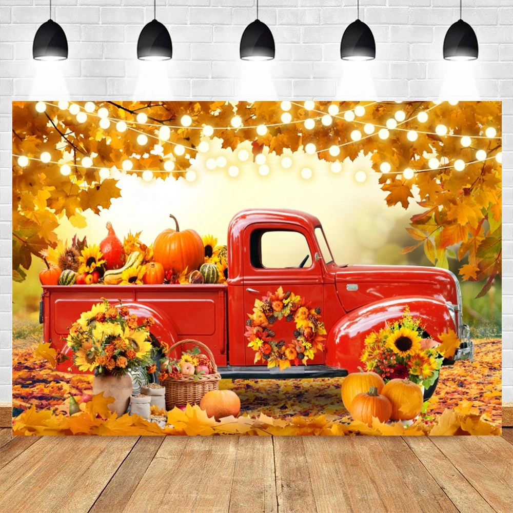 Autumn Scenery Backdrop Photography Fall Farm Barn Haystack Maple Pumpkin Truck Thanksgiving Baby Portrait Photo Background Prop