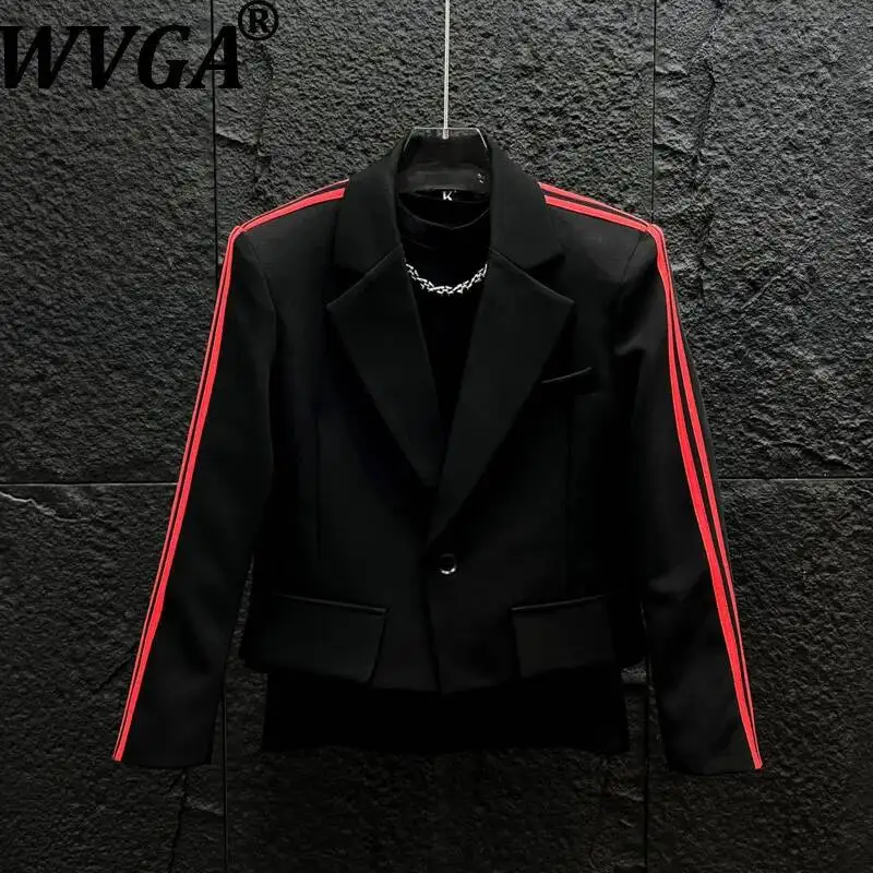 

WVGA Spring Autumn New Men Trendy Color-blocked Striped Suit Set Stylish Loose-fit Short Blazer Niche Chic Straight Pants W25987