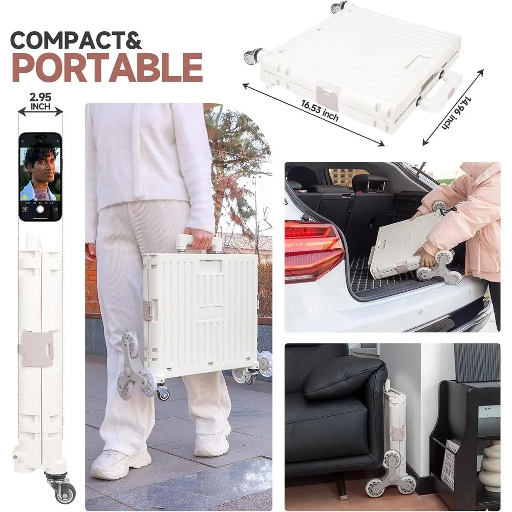 Stair-Climbing Rolling Crate for Shopping, Laundry, and Teaching - White