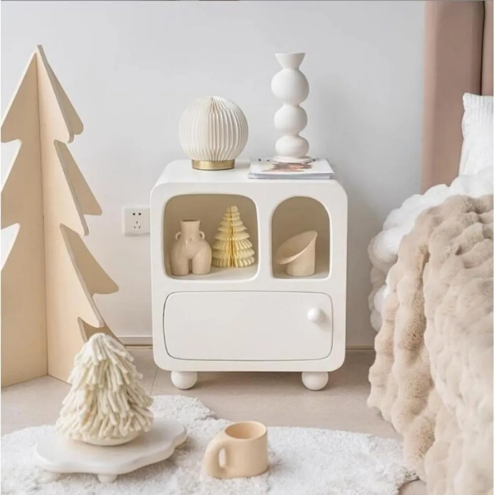 منضدة بيضاء معاصرة مع رف مفتوح ودرج، طاولة نهاية مدمجة للاستخدام بجانب السرير #3